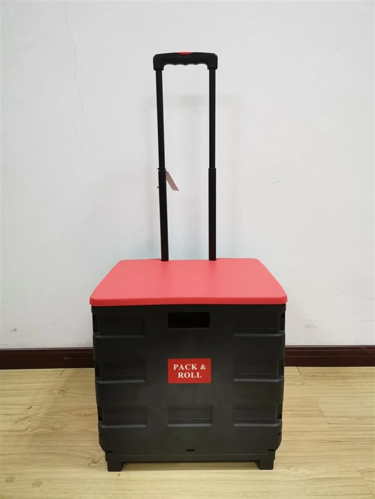 Foldable Supermarket Shopping Cart With Wheels Handy Plastic Basket